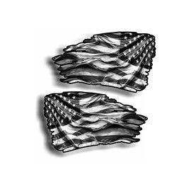 American Flag Tattered Decal Set, Distressed Vinyl Stickers, Full Color and Black White Options, 2-Piece (6"x10" Two Pack B/W)