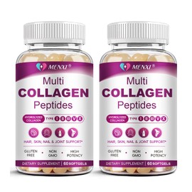Multi Collagen Peptides Softgel for Women & Men - Type I, II, III, V, X - Hydrolyzed Collagen Peptides with Biotin, Vitamin C & Hyaluronic Acid - Support Skin Hair Nail & Joint - Non GMO, 120 Softgel