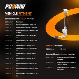 POBWAV 709000662 47-1025 Fuel Pump Assembly Compatible with Can-Am Defender 500 800 1000 500R 800R Max 800 1000 Pro 1000 HD10 HD8 HD5 DPS XT X MR X-TP 4x4 2016-2021