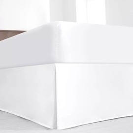 Falda de cama plisada de lujo con esquinas divididas, caída a medida de 18 pulgadas, ajuste fácil, volantes plisados contra el polvo, 100 % microfibra suave, sin arrugas, sin arrugas (blanco, queen,