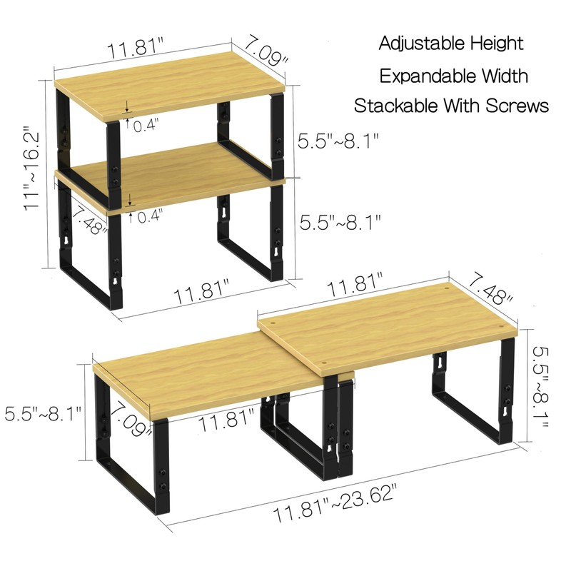 Expandable Kitchen Cabinet Organizer Shelves – Stackable Adjustable Metal and