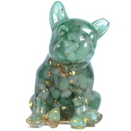 mookaitedecor 3 Inch Green Aventurine Crystal French Bulldog Dog Statue Ornament, Semi Precious Stone Dog Lover Gift, Resin Animal Dog Healing Crystal Stone Puppy Art Figurine Lucky Home Office Decor