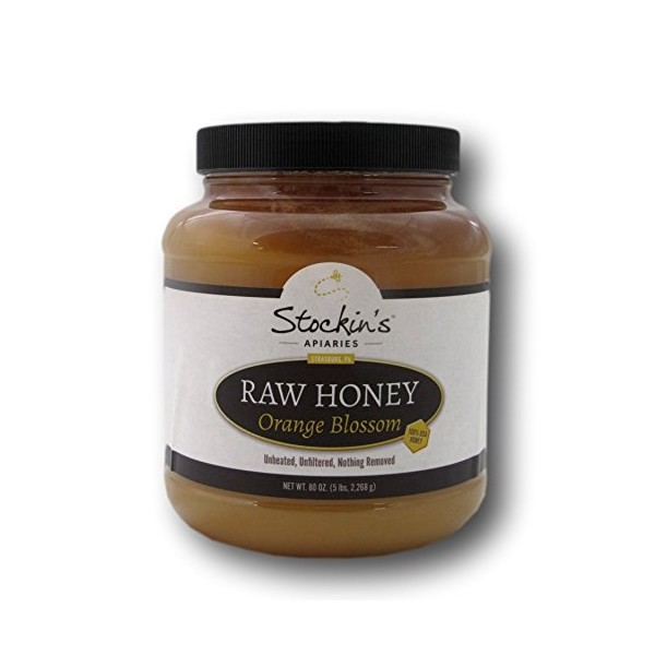 Stockin's Unheated and Unfiltered Raw Orange Blossom Honey, Bulk 5 Lb. Container