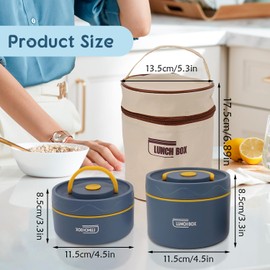 Hapivida Food Thermo, 304 Stainless Steel Double Layer Soup Container Portable Round Shape Insulated Lunch Food Jar Wide Mouth Bento Box with Bag for Work, School, Outdoor Dining (Microwace-2PCS)