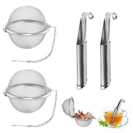 Infusor de Té de Acero Inoxidable, Filtro de Malla Fina para Té Suelto, Hierbas y Especias, 2 Piezas Bola de Té de Malla de Acero Inoxidable+2Piezas Filtro de Tubo de Té