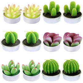 Swpeet 12Pcs Decorative Succulent Cactus Tealight Candles Kit, Cute Smokeless Succulent Plants Perfect for Candles Festival Wedding Props and House-Warming Party (N0.3-Candle)