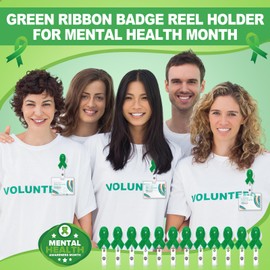 Skyygemm 12 Pcs Mental Health Awareness Badge Reels Green Ribbon Felt Nurse Retractable Badge Holder with Alligator Clip for Nursing ID Name Tag, Office, Mental Health Medical Assistant Student Doctor