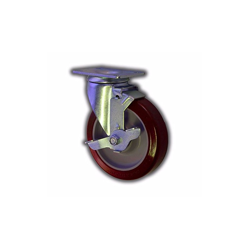 5" Swivel Plate Caster with Maroon Polyurethane Wheel 1200# (4
