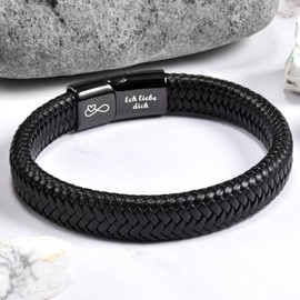 MANVEN Men's Bracelet Gift for Him Leather Bracelet with Engraving I Love You Valentine's Day Christmas Anniversary Birthday Gift Boyfriend Husband, Leather, stainless steel, No gemstone