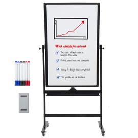 DexBoard Double-Sided Mobile Magnetic Whiteboard with Wheels, Rolling Dry Erase White Board on Stand for Office, Home & School, Black Frame, 40" x 28"