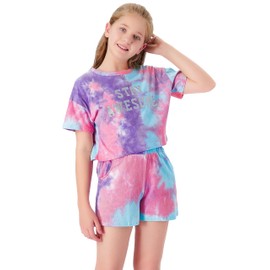 100% Cotton Tie Dye Crop Top & Shorts Clothes Set Outfit for Big Girls Size 16/18