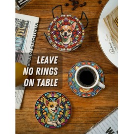 Onebttl Chihuahua Gifts Coaster, Ceramic, Set of 6, with Gift Box, Absorbent with Cork Base, Gifts for Chihuahua Lovers, Home Decor for Housewarming, Thanksgiving, Birthday, Christmas