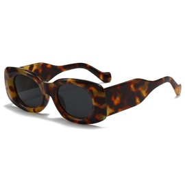 YAMEIZE Rectangle Sunglasses for Women Men Retro Vintage Small Oval Sunglasses Chunky Frame Black Shades 90s Sun Glasses UV400 Protection