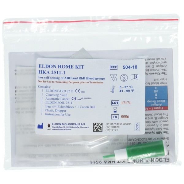 Eldoncard Blood Type Test (Complete Kit) - Air Sealed Envelope, Safety Lancet, Micropipette, Cleansing Swab (3 Pack)