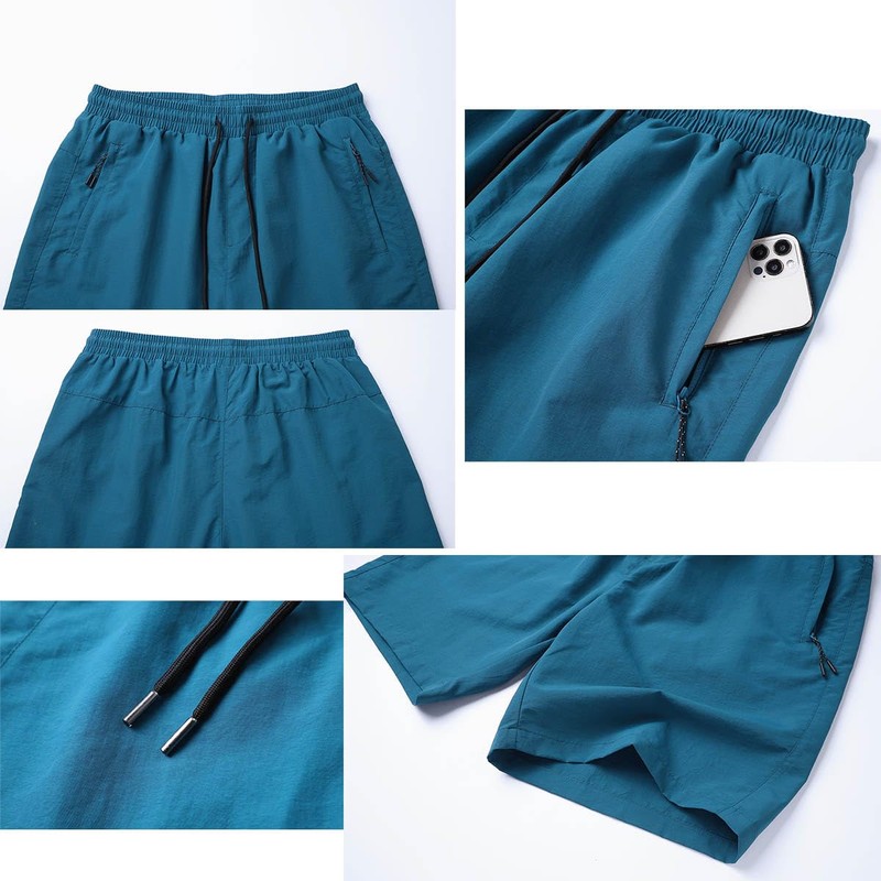 Ougelebo Swimming Trunks with Zip Pocket Men's Quick-Drying, peacock blue,