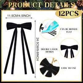 Simgoing 12 Pcs Velvet Bows for Christmas Tree Decoration 10 x 4.5 Inch Vintage Ribbon Rustic Velvet Christmas Ornaments Bows for Tree, Wreath Gift Wrapping Crafts Wedding Party Holiday(Black)