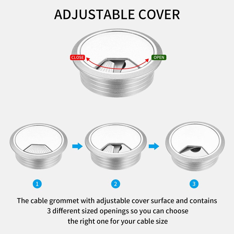 10-Pack Cable Grommet Desk, Cable Pass-Through, 60mm Plastic Cable Cover