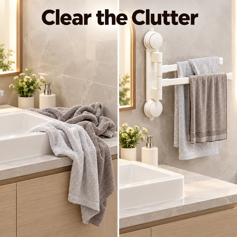 No-Drill Rotating Suction Cup Towel Rack – 180° Foldable Multi-Bar