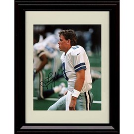 Troy Aikman - Dallas Football Autograph Promo Print - Profile in White Jersey - Framed 8x10