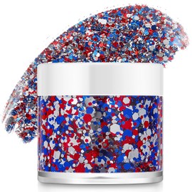 Red White Blue USA Flag Face Body Glitter, Pride Glitter Gel for Hair Nail Art, Holographic Chunky Sequins for Independence Day Patriotic Accessories 4th of July Festival Celebrations for Women
