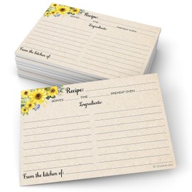 321Done Sunflower Recipe Cards (Set of 50) Large 4x6 - Rustic Kraft Tan, From the Kitchen Of - Double-Sided for Weddings, Bridal, Baby Shower - Made in USA