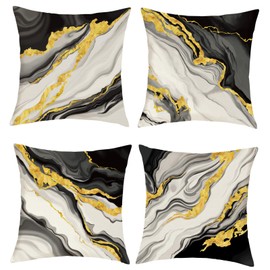 Joymaison Black Gold Marble Cushion Covers 45 x 45 Pack of 4 Modern Abstract Art Square Throw Pillow Case Decorative Sofa Cushion with Invisible Zipper