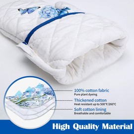 Arquiel Blue Floral Oven Mitts and Pot Holders Sets 4Pcs, 100% Cotton Heat Resistant, Extra Long Oven Gloves Potholder for Kitchen Cooking Baking Decoration