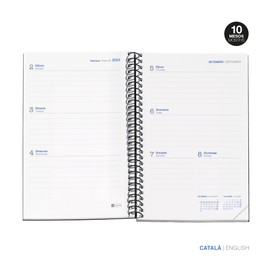 Miquelrius - School Diary 2024-2025, September 24 to June 25, 117 x 174 mm, Weekly View Agenda, Lined Cardboard Cover, Agenda 2024 2025, White Metallic Spiral, Catalan and English, Write Pink