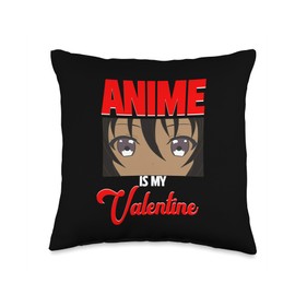 Anime Valentines Day Tees NYC Black Girl Valentine Anime Eyes Melanin Queen Throw Pillow, 16x16, Multicolor