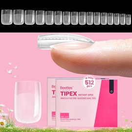 Beetles Tipex Instant Apex Nail Extension Tips Kit Almond/Coffin/Square/Oval/Stiletto/Squaoval Shape Thick Acrylic Nail Flat Nails Manicure Gel press ons Nail Art DIY Nails Art mothersdaygift:_Short Square 16Sizes 512Pcs(Only Tips)