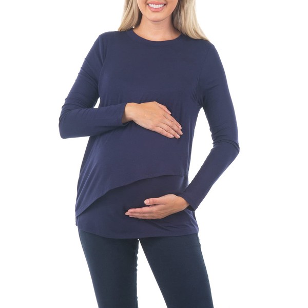 Mother Bee Maternity Camiseta de manga larga para lactancia, Azul Marino, L