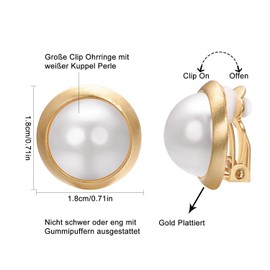 Vogem Pearl Clip Earrings Women's Round Pearl Earrings Clip Faux Freshwater Pearl Clip Earrings Hypoallergenic Fashion Jewellery, Pearl