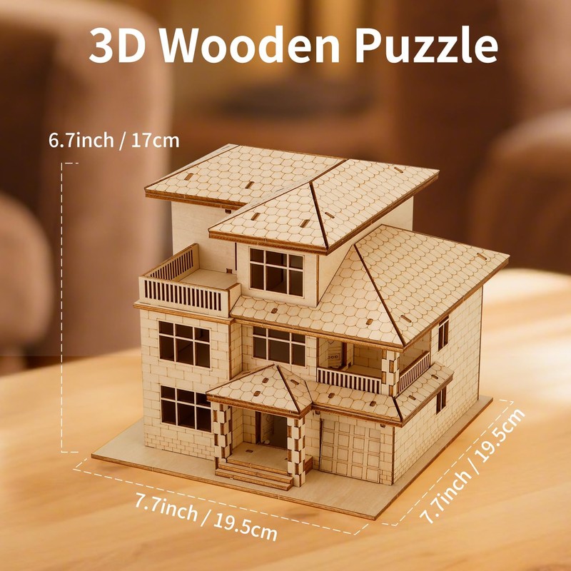 3D Wooden Puzzles for Adults,DIY Color Modern Villa Wooden Model