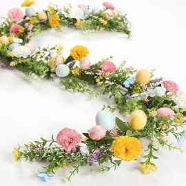 ZIFTY Guirnalda de Pascua de 5 pies con huevos de Pascua, flores, bayas para arco de manto rústico, decoración de árbol de mesa para el hogar