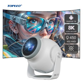 Topleo Mini Projector Android 14 TP360 Video Lcd 8K Home Theater Cinema Led Proyector Smart Short Throw Portable Projectorcolor: White