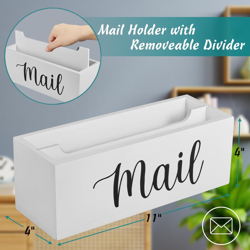 DRASTAR Mail Organizer, Mail Holder with 2 Slots, White Mail
