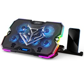 KeiBn Almohadilla de enfriamiento para laptop A13, enfriador para laptop con luces RGB, 6 ventiladores para laptops de hasta 15.6 pulgadas, 10 modos de luz, 7 niveles de altura, 2 puertos USB - Azul