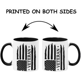 GTR SOURCE Unique Veteran Mug - Patriotic Gift - American Flag Mug - Ceramic Mug - Marines Veteran Cup - Holds up to 11oz - Microwave and Dishwasher Safe.(Handle and interior black).