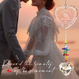 Crystal Suncatcher - Mr & Mrs 2025 Wedding Keepsake, Wedding Anniversary Keepsake, Bridal Shower Gift for Newlyweds, Themed Indoor Hanging Decor - Bride's Home Decoration or Ceremony Souvenir