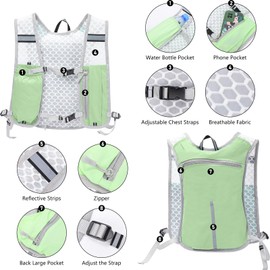 Running Vest for Women Men,Adjustable Chest Straps Running Hydration Vest,Lightweight Reflective Hydration Backpack for Marathon Hiking Cycling (Green, One Size)