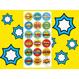 Storm&Lighthouse Comic Stickers 180 Comic Phrases Superhero Stickers Teachers School Reward Arts & Crafts for Kids Stickers Birthday Party Bag Favours Loot Bag Fillers Lucky Dip Favours for Kids