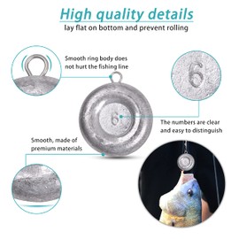 Disc Sinkers Fishing Weights Coin Sinker Weights Saltwater Surf Fishing Weights Bottom Drifting Trolling Catfishing Gear Tackle Fishing Sinker Weights 1oz 2oz 3oz 4oz 5oz 6oz 8oz (6oz-4pcs)