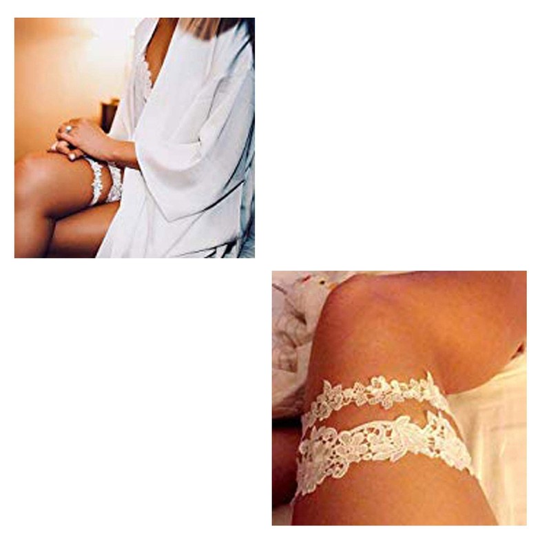 Honbay 2PCS Lace Flower Leaf Design Bridal Garter Stretches Garter