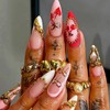 Long Almond Press on Nails Pink Fake Nails with 3D