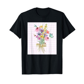 FLORAL WATERCOLORED FLOWERS BEE DRAGONFLY BUTTERFLY LADYBUG T-Shirt