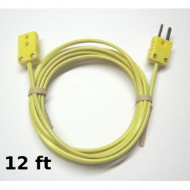 K-Type Thermocouple Extension Cable Wire with Miniature Mini Thermocouple Connectors 12 ft (= 4 Yard) Long