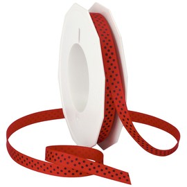 Morex Ribbon Swiss Dot Polyester Grosgrain Ribbon, 3/8-Inch by 20-Yard Spool, Red/Black Dots
