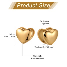 Flonge Women's Heart Stud Earrings: Classic Heart Statement Earrings Dainty Love Heart Earrings Fashion Jewelry Gifts for Women Gold