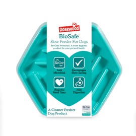Rosewood BioSafe Hexagonal Slow Feeder Bowl for Dogs, BioCote Technology for Germ-Free Feeding, Ideal for Fast Eaters, Reduces Bloating and Improves Digestion, Durable, Non-Slip Design - Teal