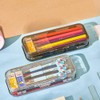 Double Layered Pencil Box Hard Plastic Crayon Pencil Case Storage